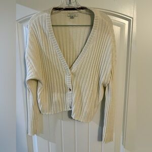 American Eagle Outfitters Cream Ribbed Cardigan